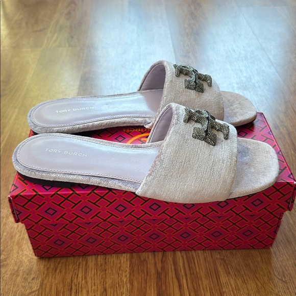 Tory Burch Eleanor Pave Crystal Velvet Slide Sandal Lilac Size 8 NIB - Picture 2 of 7